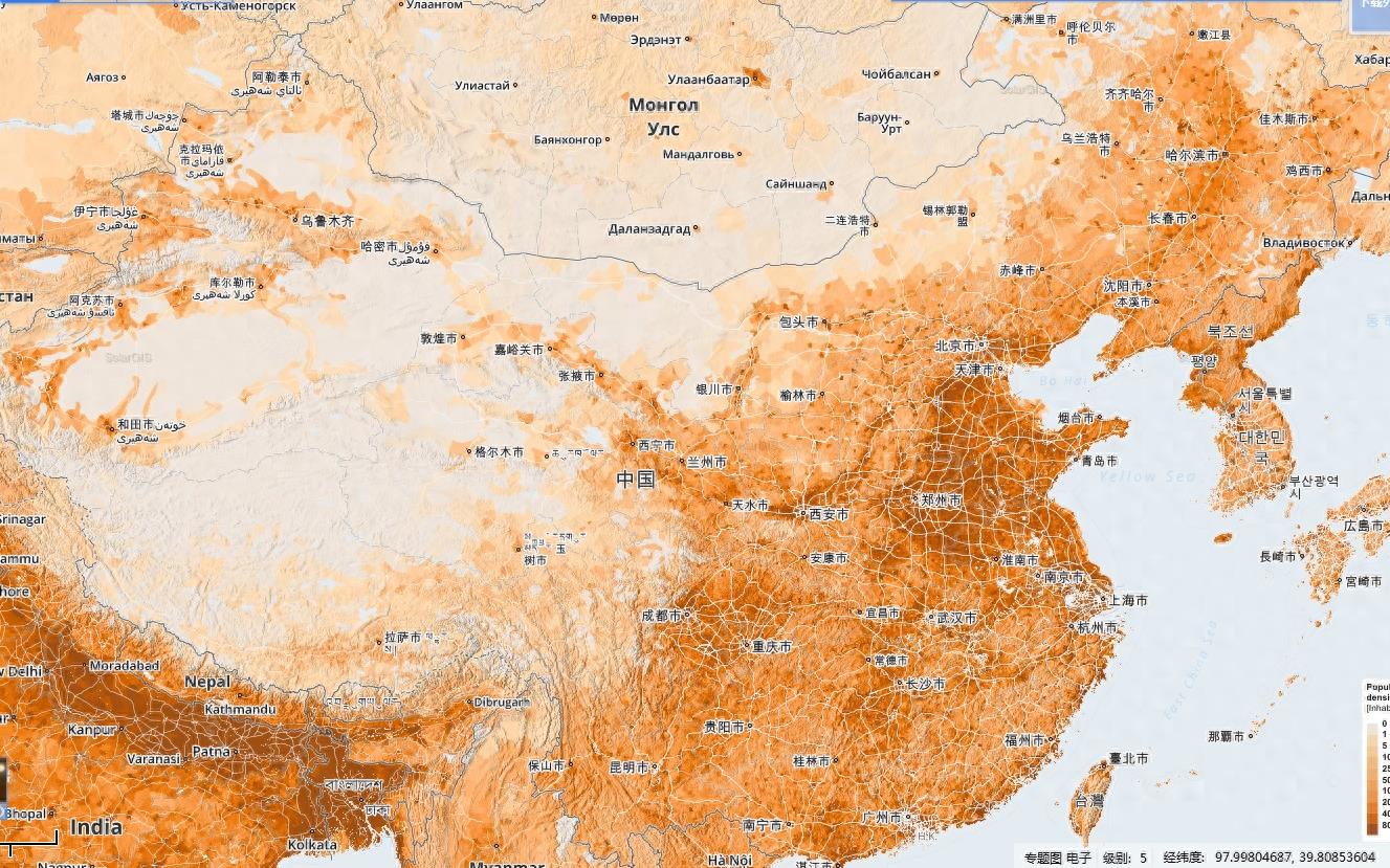 中国人口分布图