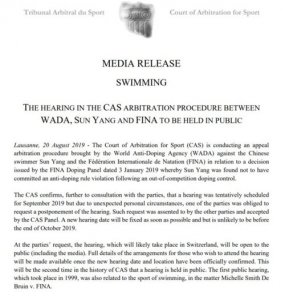 ​孙杨听证会延期！他说